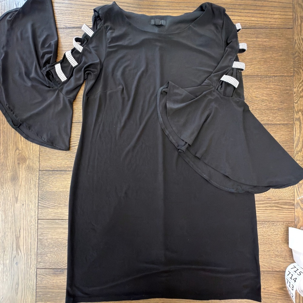 Black Cutout‎ Sleeve Rhinestone Dress Mobwife Glam Strappy Crystal Partywear